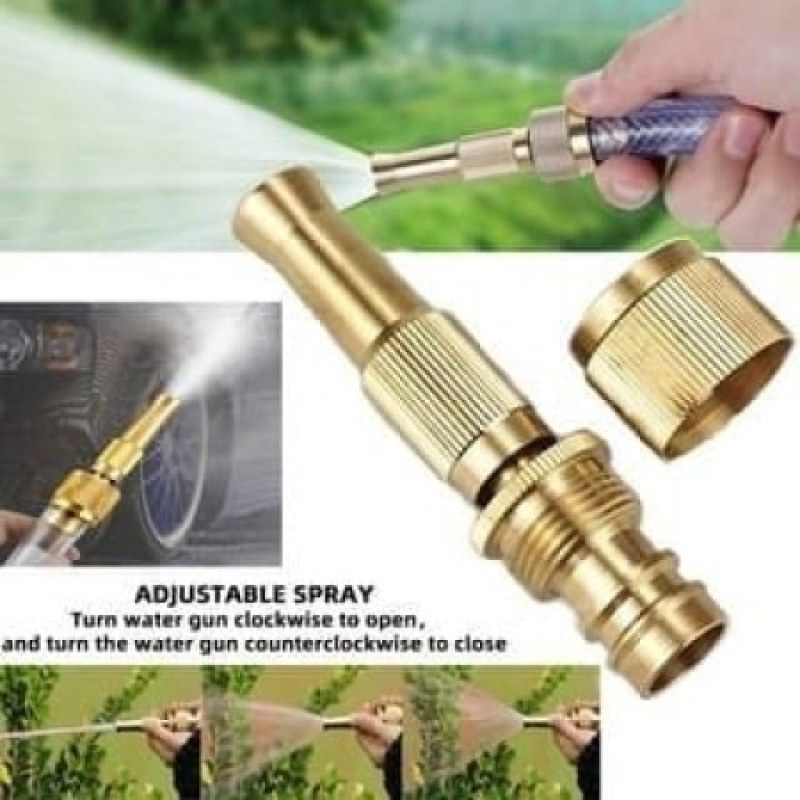 High Pressure Brass Water Gun Spray Nozzle – Adjustable Hose Nozzle with Quick Connector
