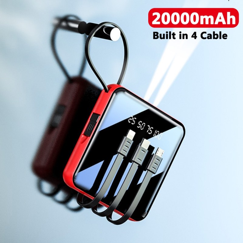 20000mAh Power Bank with LED Display & Built-In All-in-One Cable