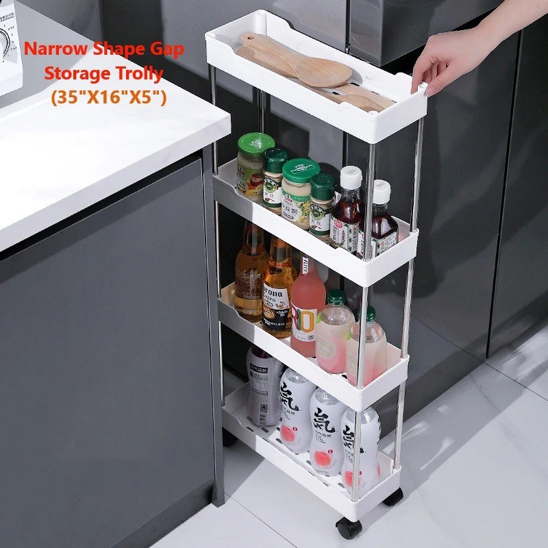 Narrow Multi-Purpose Gap Storage Trolley – Movable Slim Rolling Organizer Cart for Kitchen & Bathroom