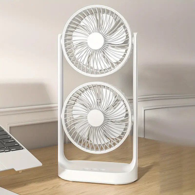 SB-052 Double Head Rechargeable Desktop Fan | 4000mAh Battery, 5W Dual Motor Cooling Fan -000312