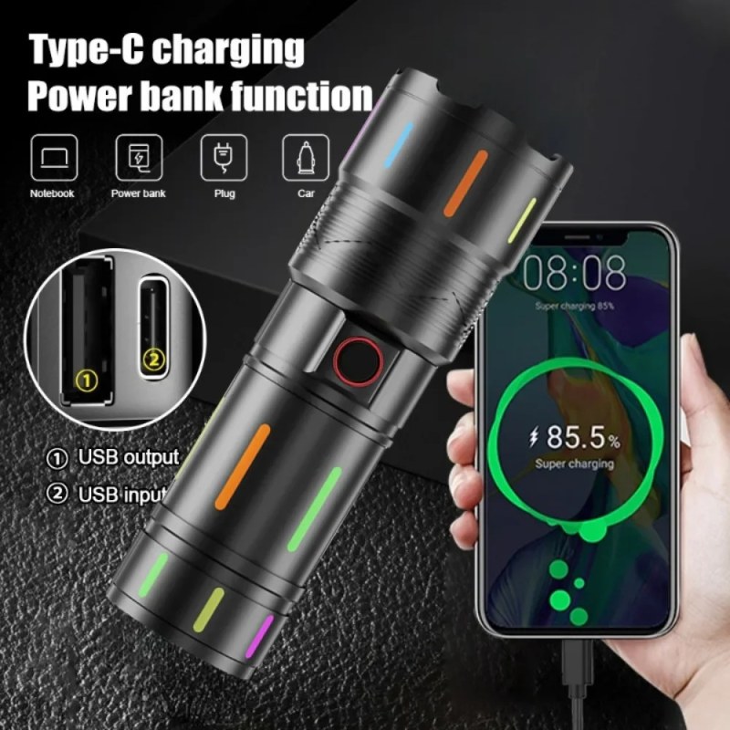 High Power Rechargeable LED Flashlight | 5 Modes Type-C Charging Torch Light