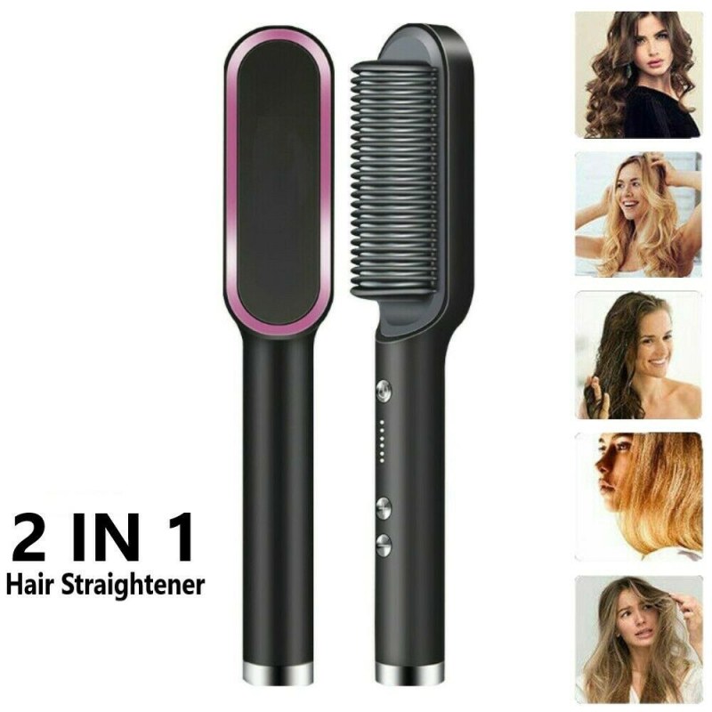 Professional Hot Comb Hair Straightener Brush | Anti-Scald Ceramic Heated Styling Comb
